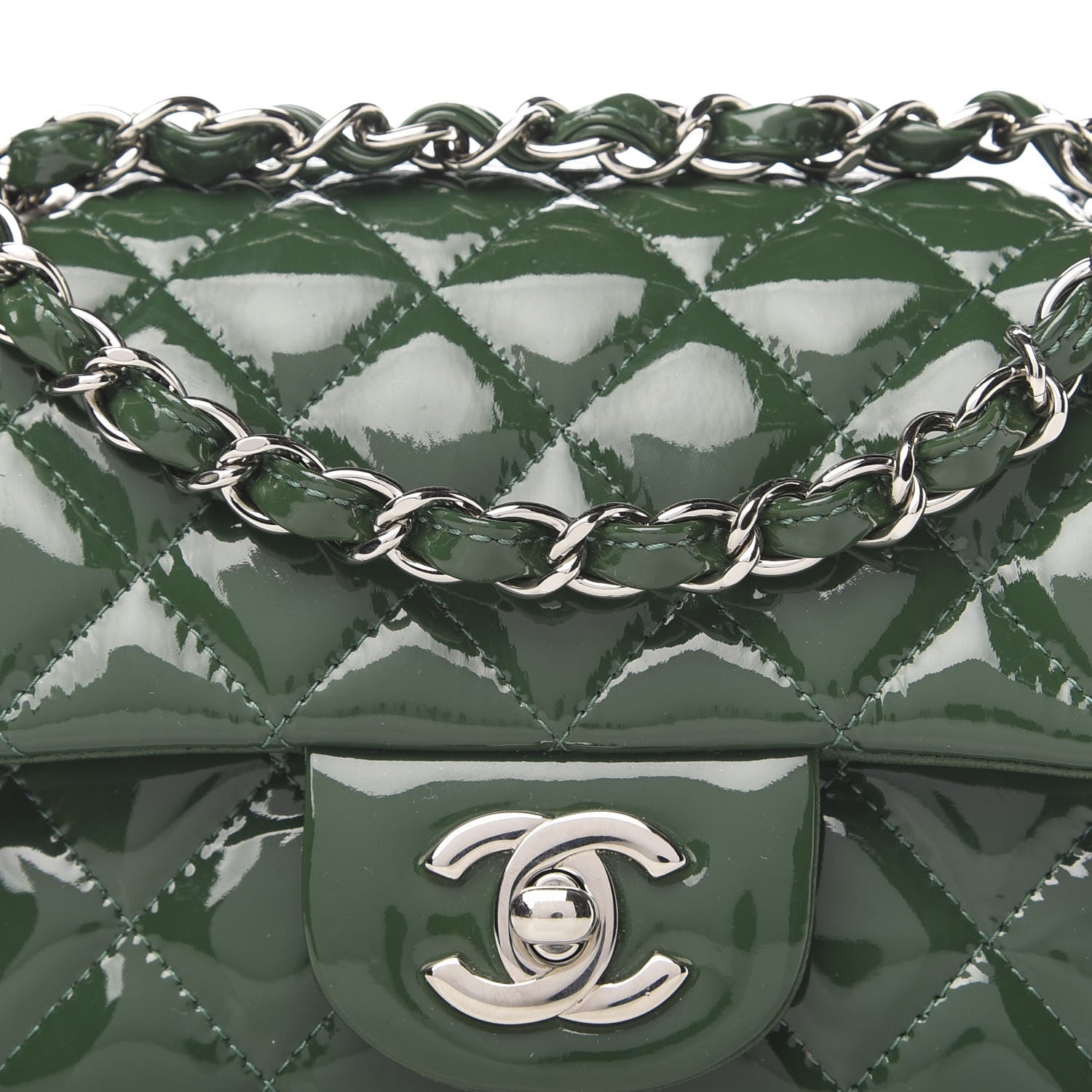 CHANEL PATENT CALFSKIN QUILTED MINI FLAP BAG IN EMERALD GREEN - Image 3