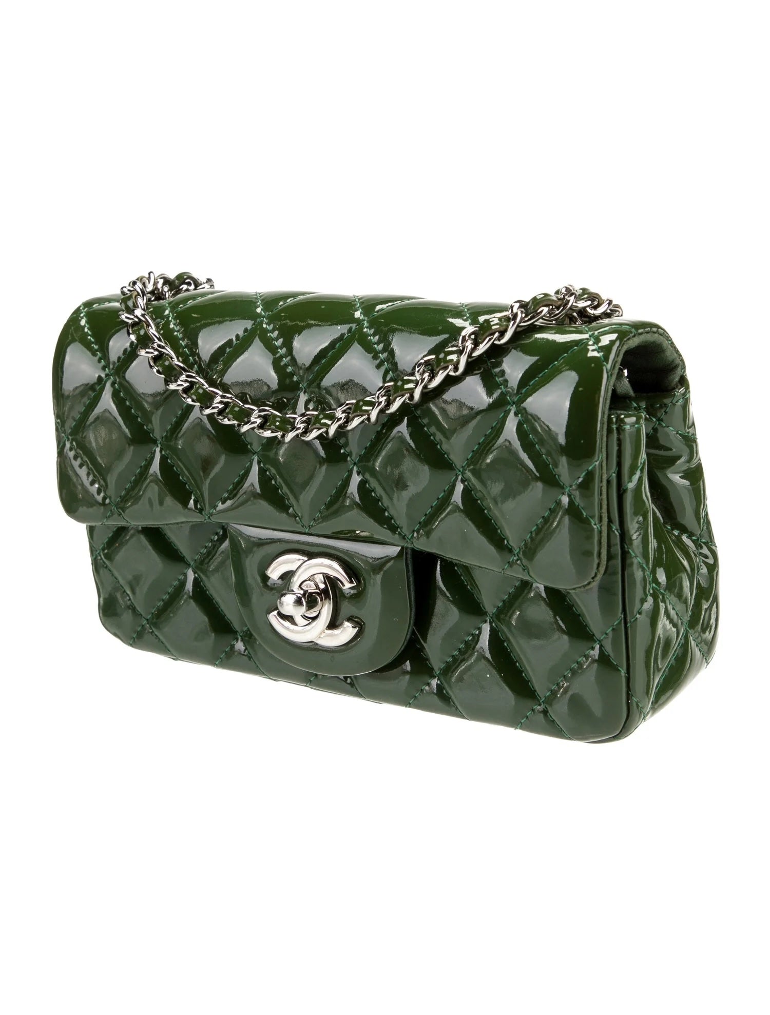 CHANEL PATENT CALFSKIN QUILTED MINI FLAP BAG IN EMERALD GREEN - Image 2
