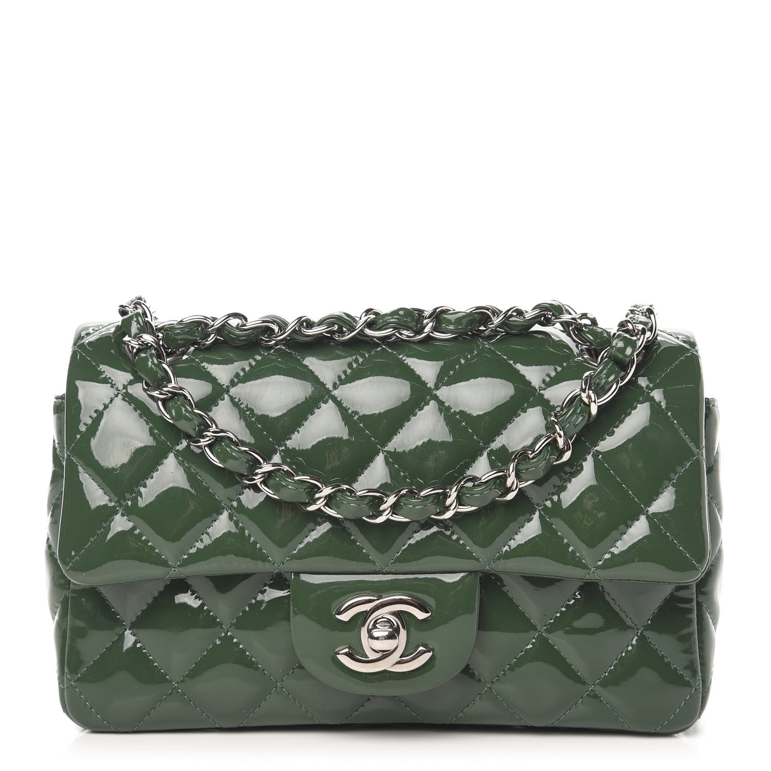CHANEL PATENT CALFSKIN QUILTED MINI FLAP BAG IN EMERALD GREEN