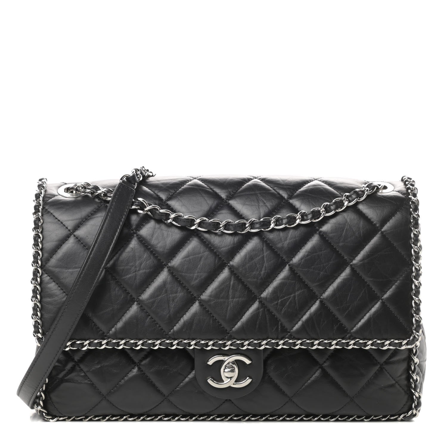 CHANEL QUILTED CRUMPLED LAMBSKIN RUNNING CHAIN FLAP JUMBO BAG - Image 2