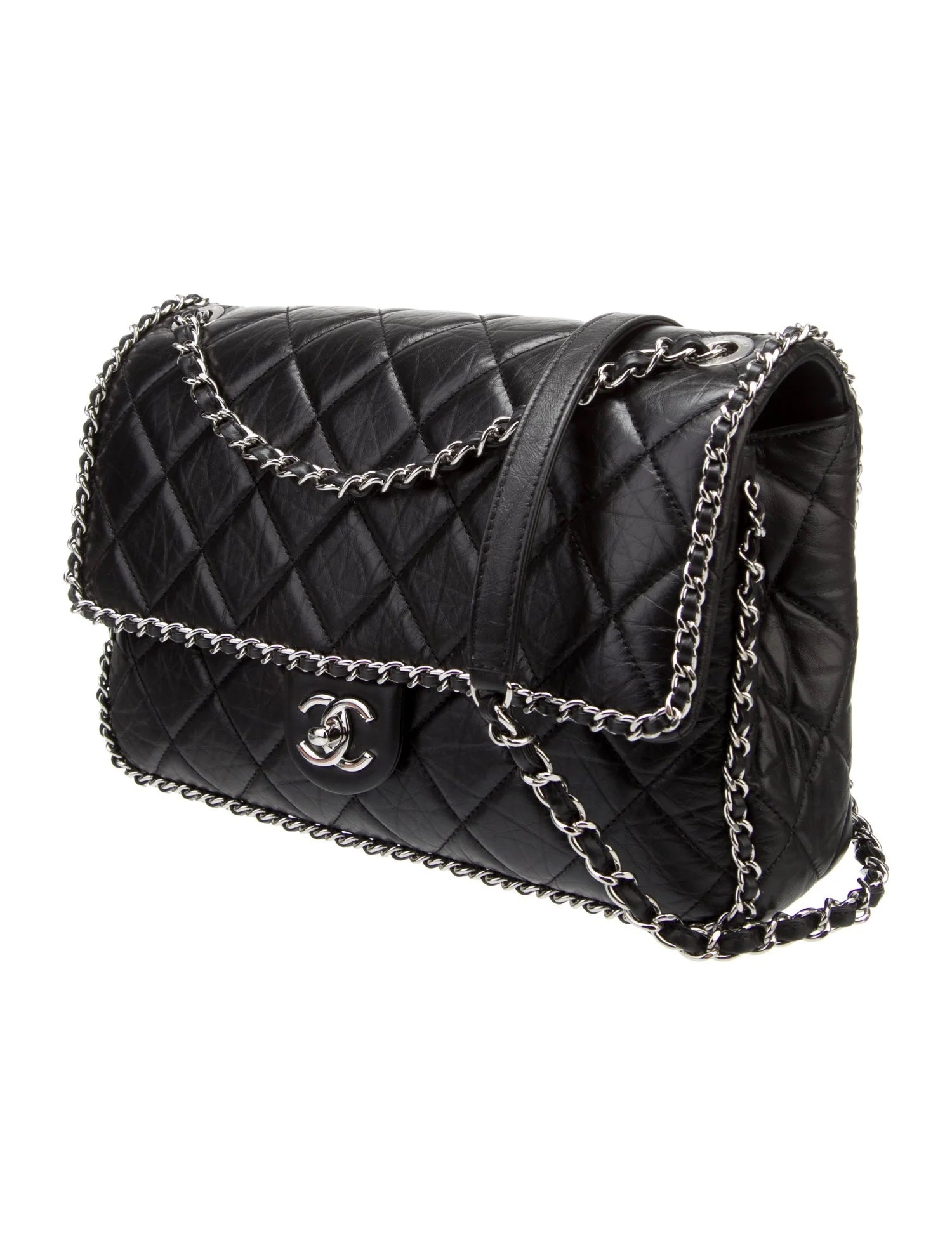 CHANEL QUILTED CRUMPLED LAMBSKIN RUNNING CHAIN FLAP JUMBO BAG - Image 3