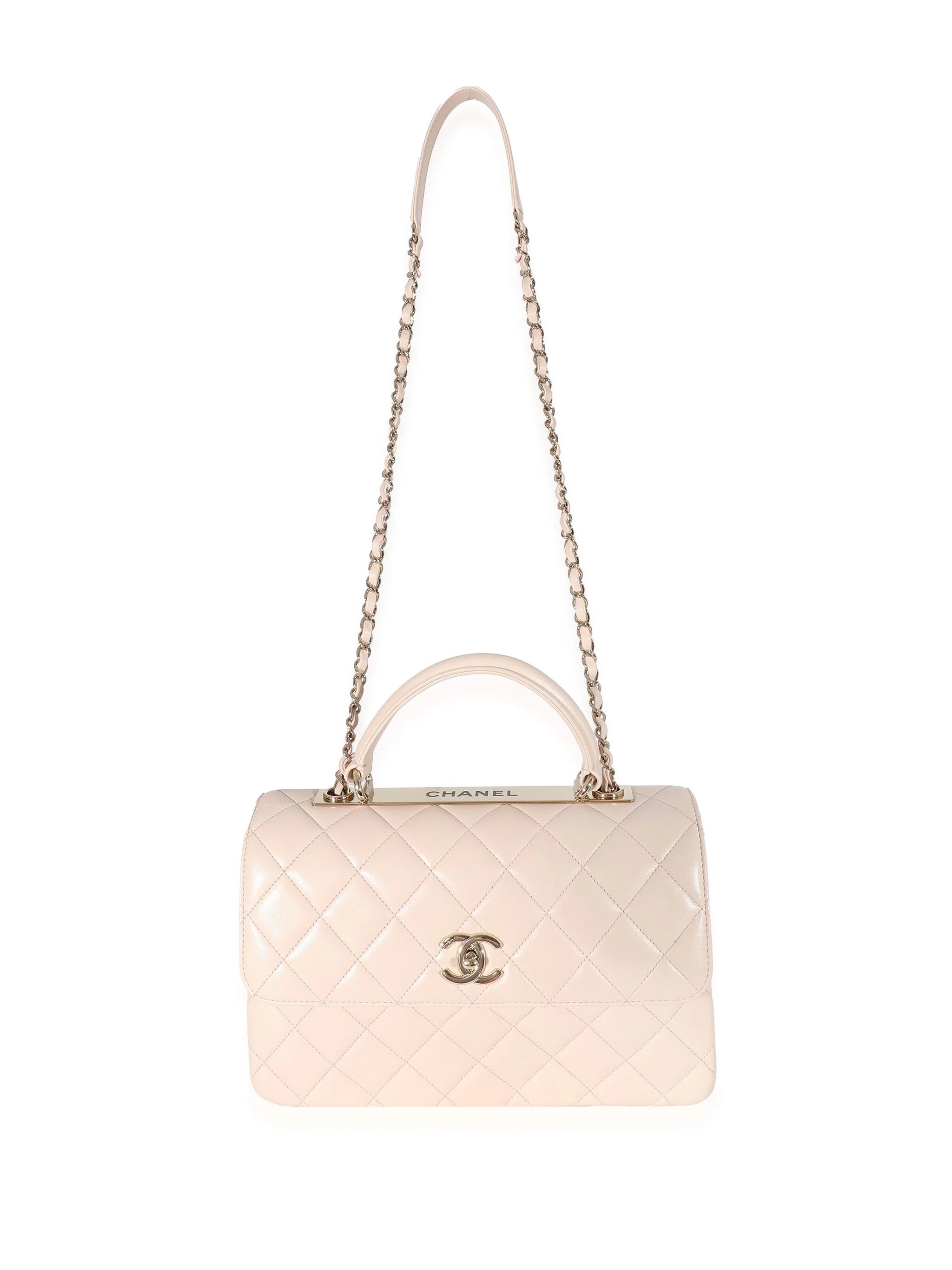 CHANEL QUILTED LAMBSKIN SMALL TRENDY CC HANDLE FLAP BAG PALE PINK - Image 2