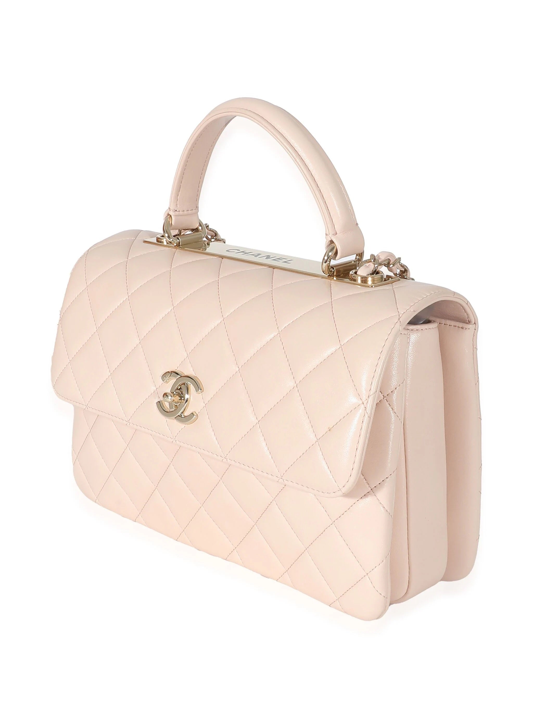 CHANEL QUILTED LAMBSKIN SMALL TRENDY CC HANDLE FLAP BAG PALE PINK - Image 3