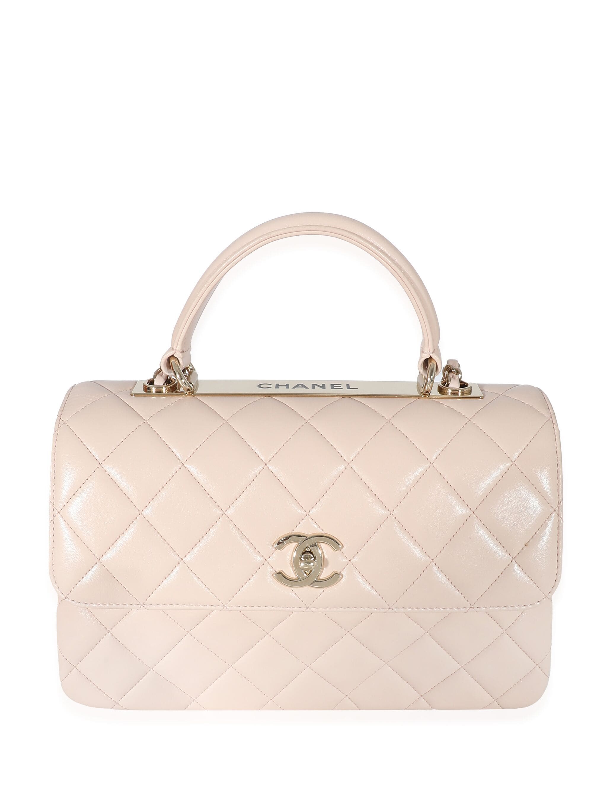 CHANEL QUILTED LAMBSKIN SMALL TRENDY CC HANDLE FLAP BAG PALE PINK