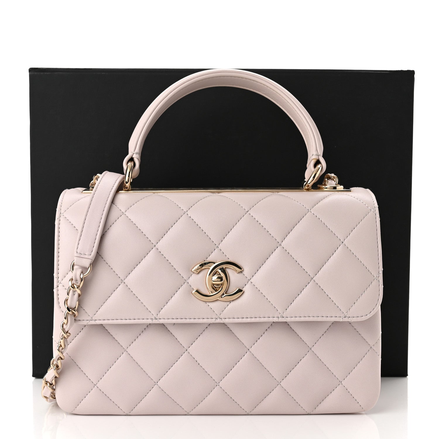 CHANEL QUILTED LAMBSKIN SMALL TRENDY CC HANDLE FLAP BAG PALE PINK - Image 4