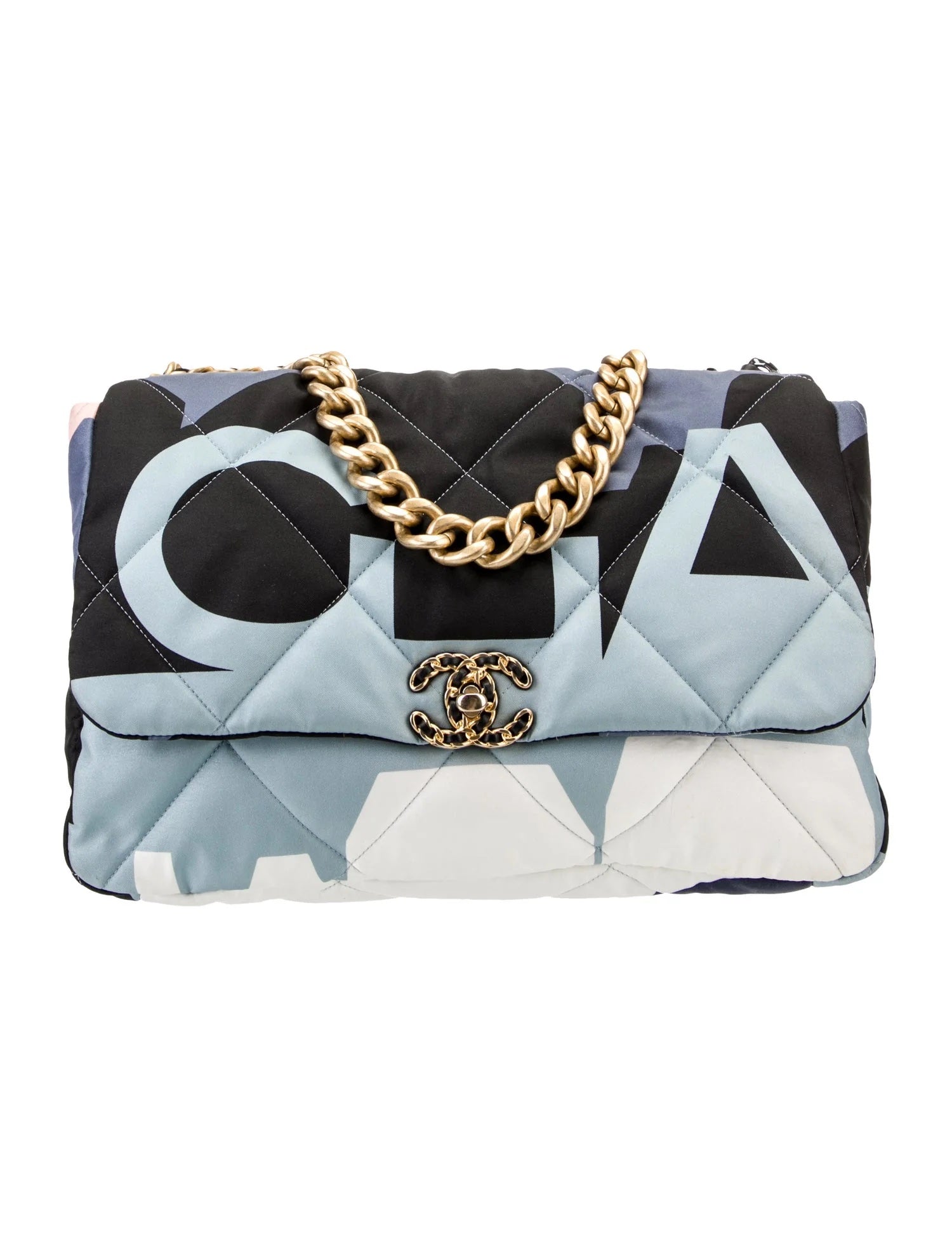 CHANEL CC QUILTED PRINTED SILK MAXI 19 FLAP BAG - Image 4