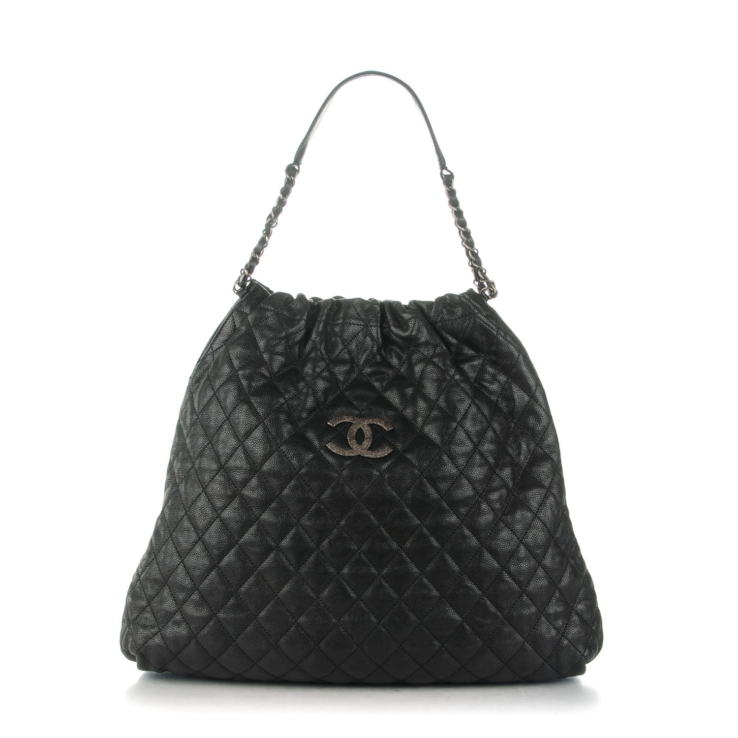 CHANEL GLAZED CAVIAR LEATHER QUILTED LARGE ELASTIC SHOULDER BAG