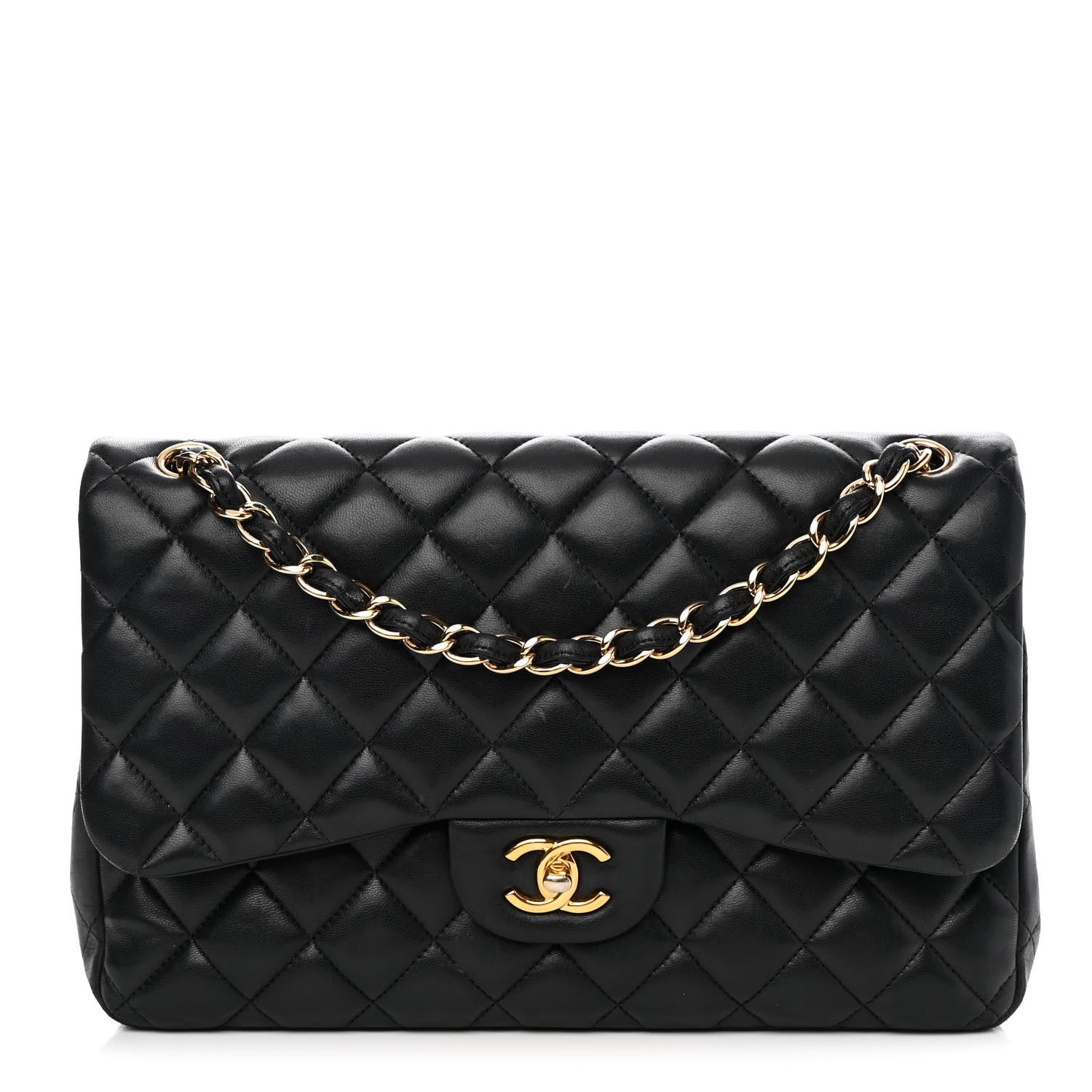 CHANEL QUILTED LAMBSKIN DOUBLE FLAP JUMBO BAG