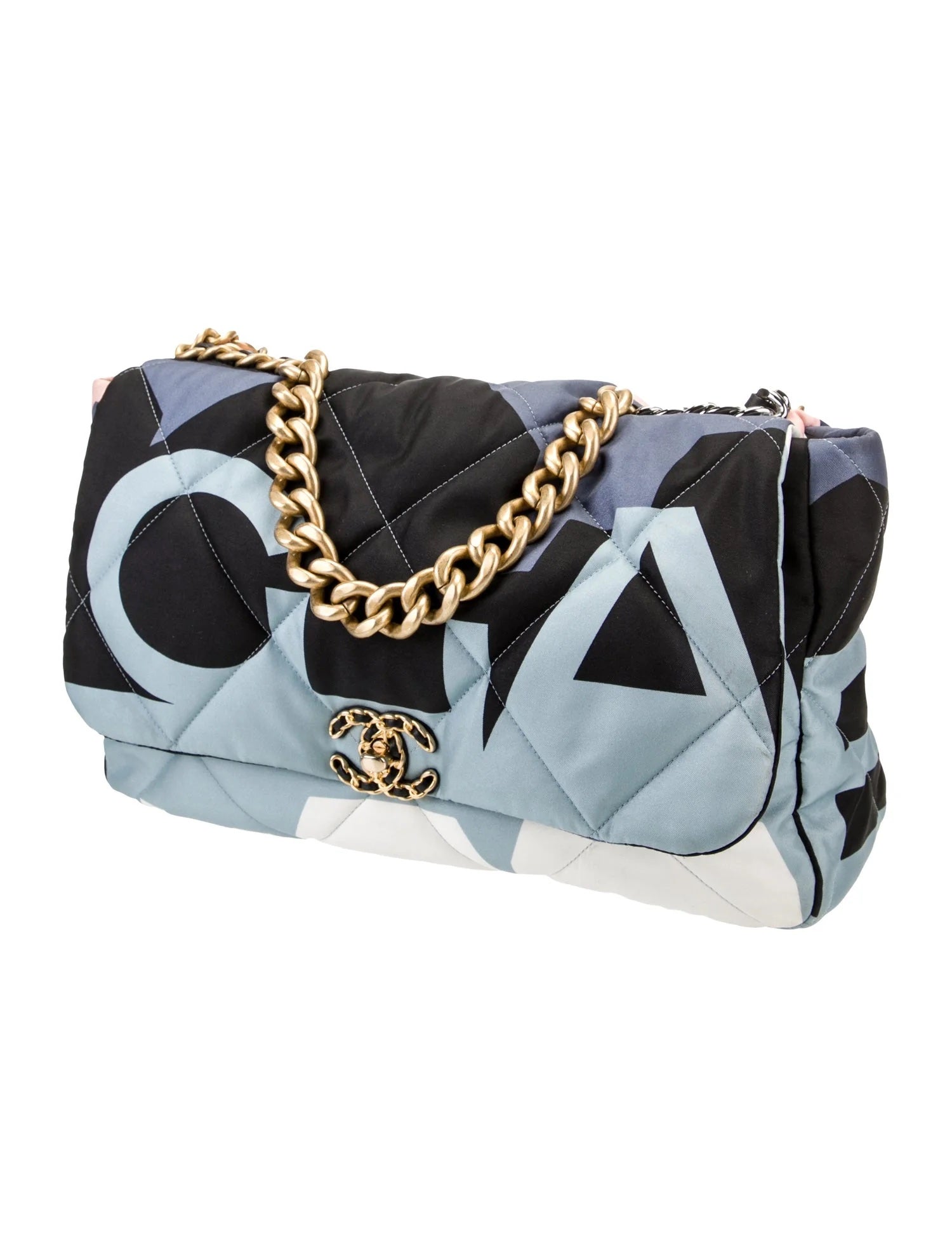 CHANEL CC QUILTED PRINTED SILK MAXI 19 FLAP BAG - Image 2