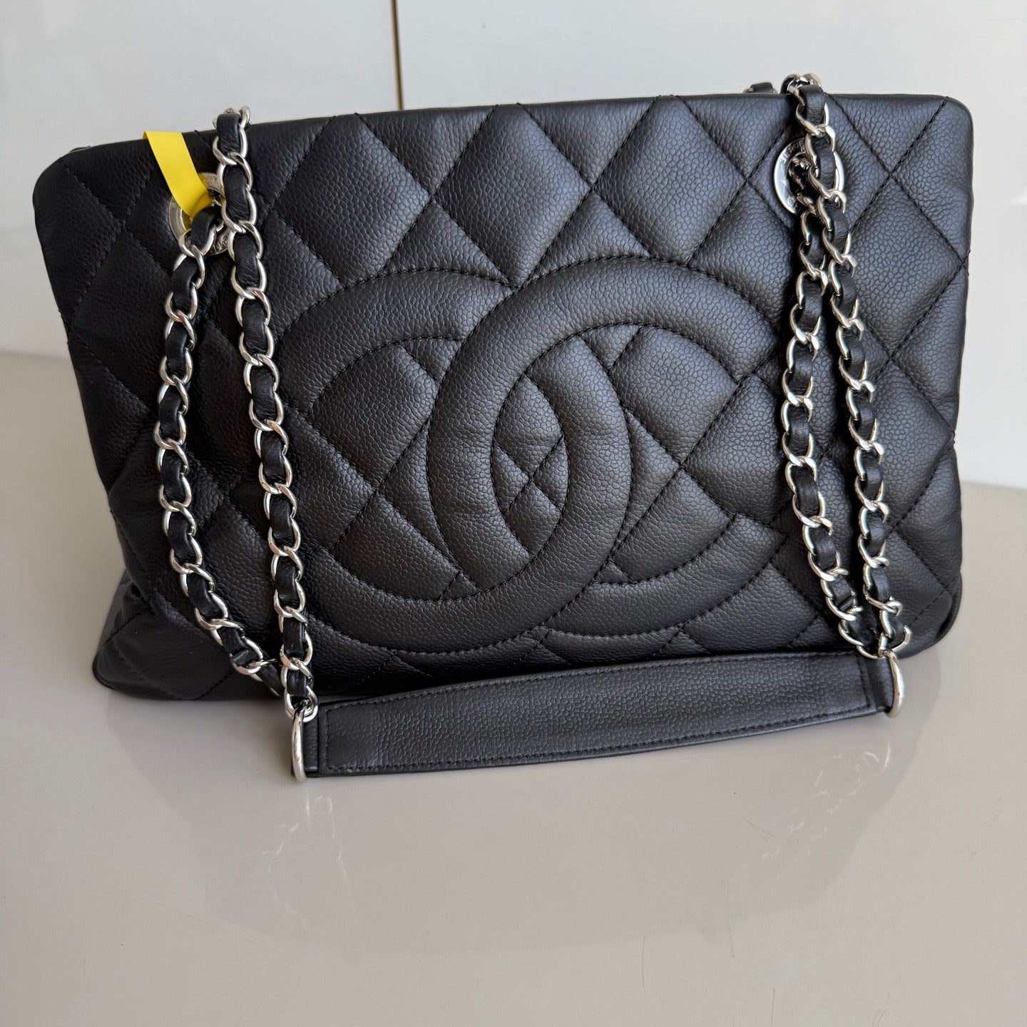 Chanel CC Logo Tote Black Soft Quilted Caviar Leather Silver Hardware 2011-2012