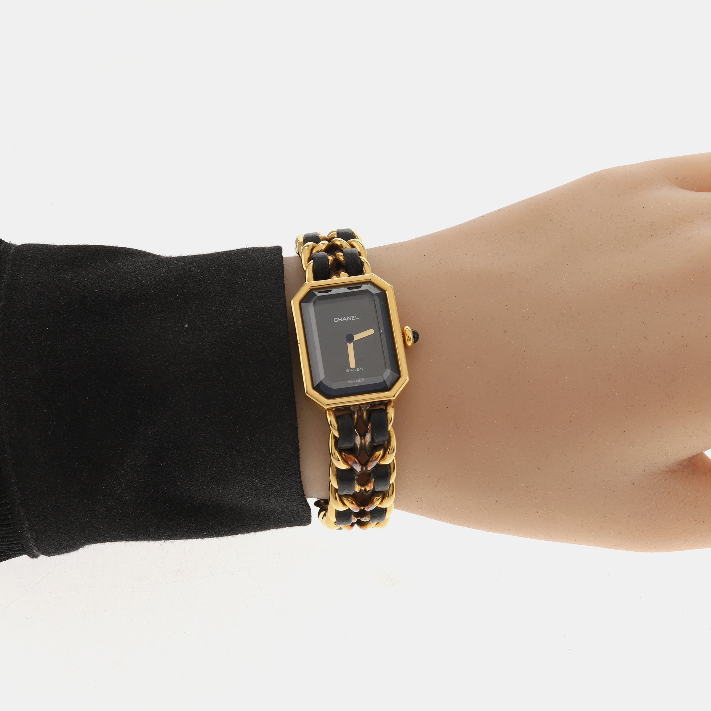 CHANEL 1987 Vintage PREMIERE Watch M Black Leather and 24KT Yellow Gold Plated - Image 2