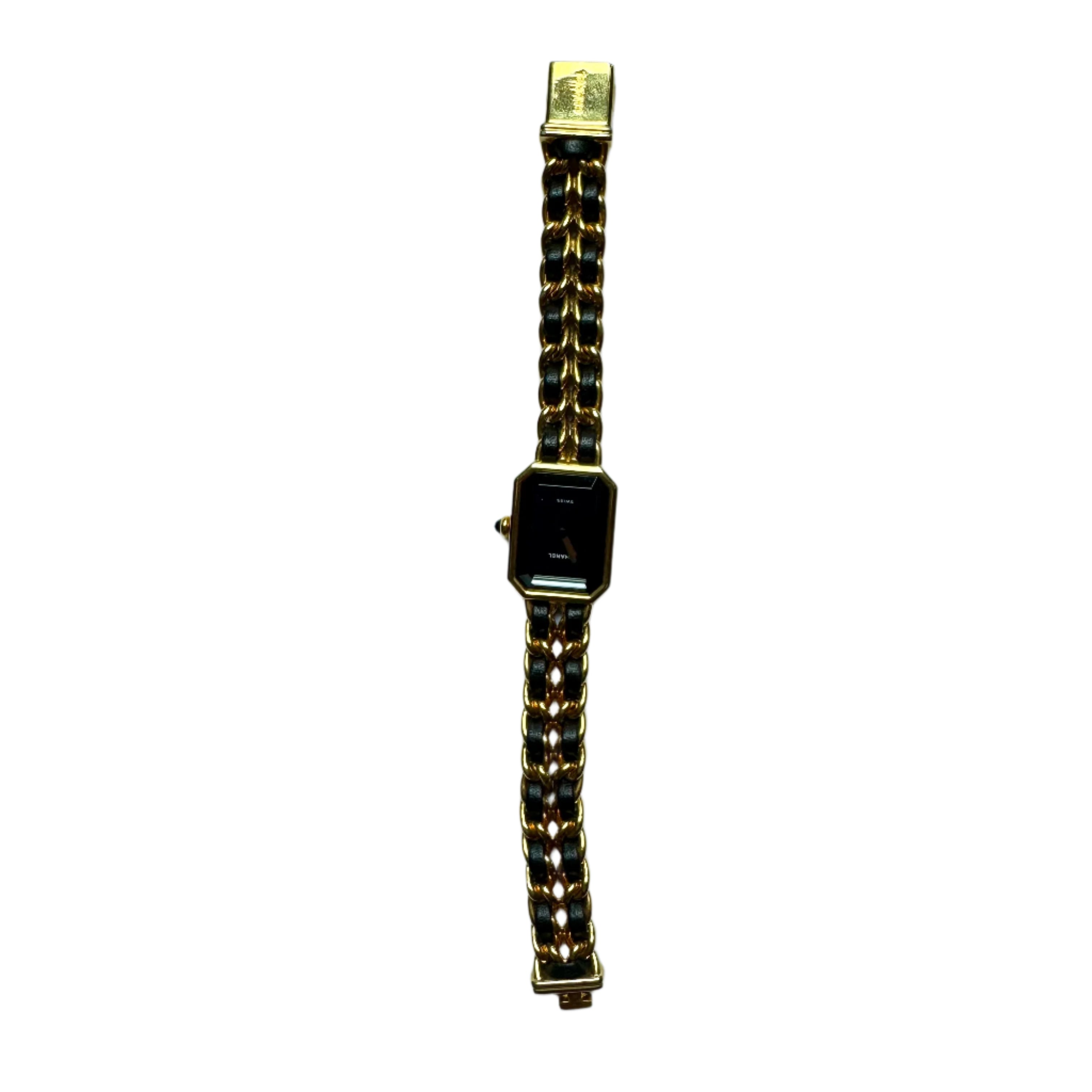 CHANEL 1987 Vintage PREMIERE Watch L Black Leather and 24KT Yellow Gold Plated - Image 3