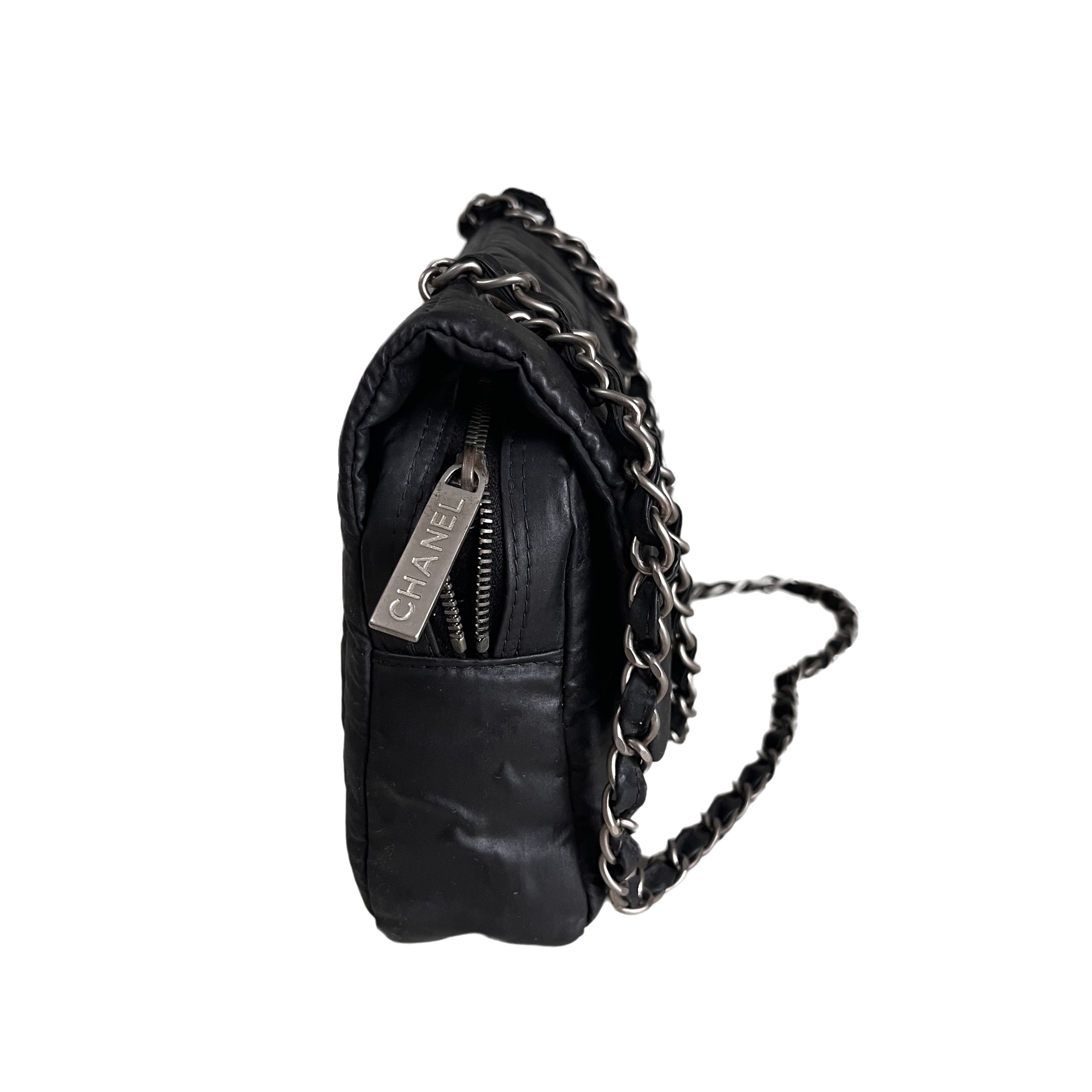 CHANEL Nylon Square Quilted Flap Bag Black Puffer Curved Bottom - Image 4